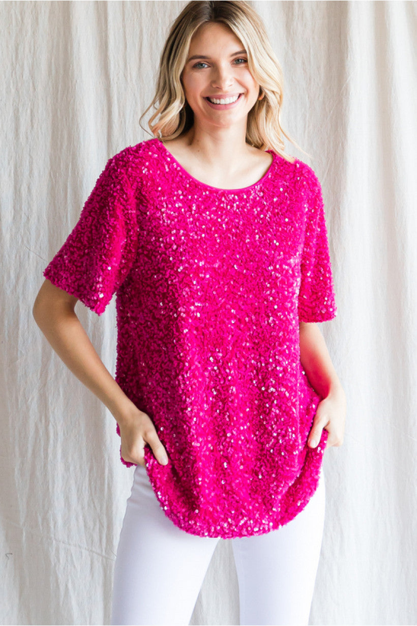 hot pink sparkle top