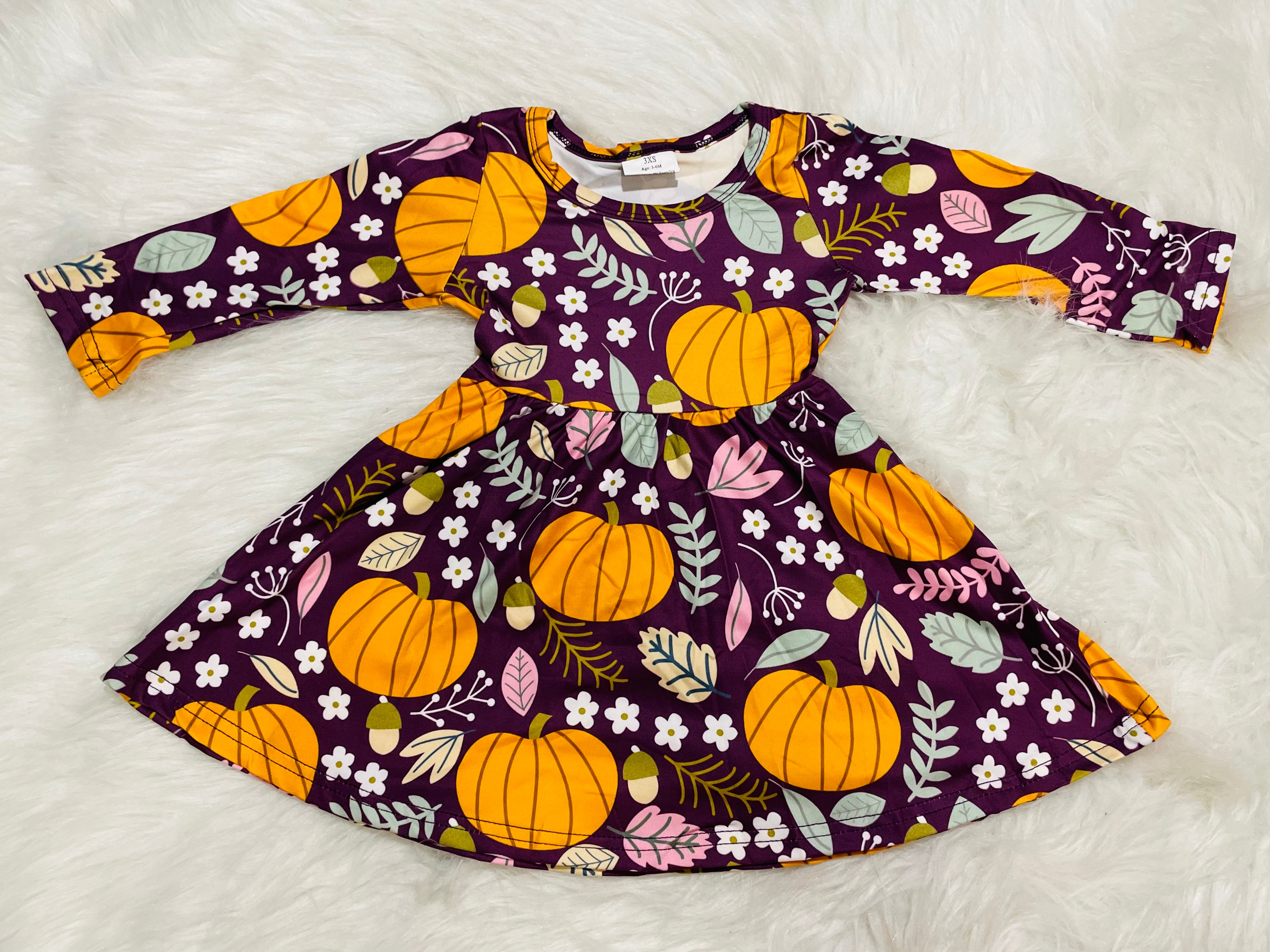 Purple Fall Theme Long Sleeve Dress (RTS)