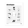 Product image of a black and white printable poster showing a developer character with their work accessories.