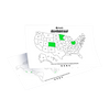 Paper version of both maps with several US states and world countries colored in green.