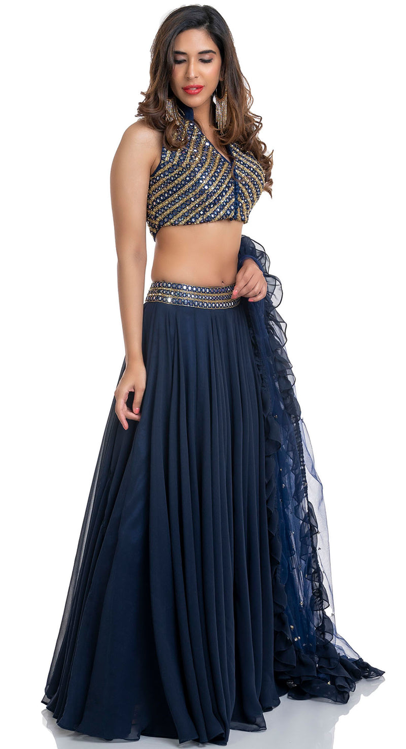 NAVY CHHOTA MIRROR LEHENGA – POSHAK