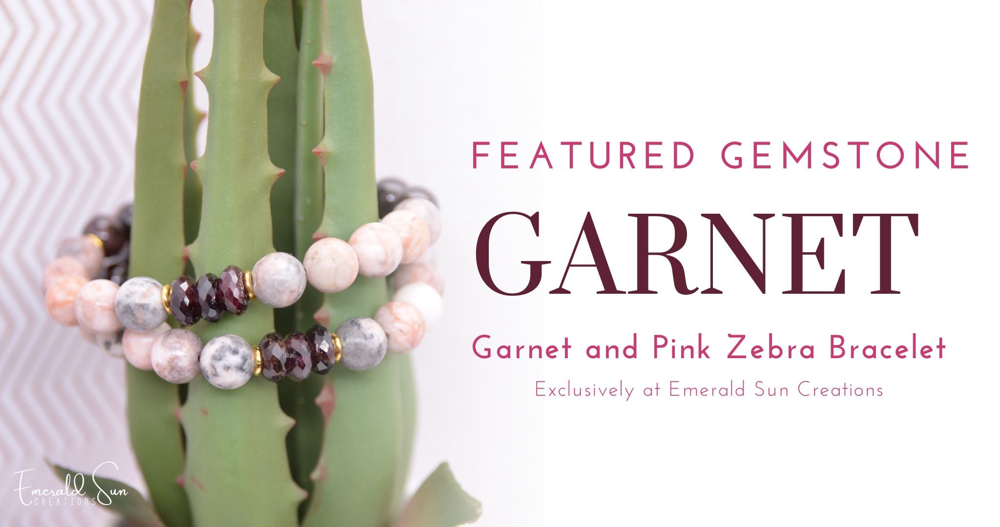 Garnet and Pink Zebra Bracelet - Natural Gemstone Jewelry | Emerald Sun Creations