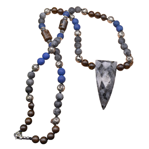 Gemstone necklace with beautiful shield pendant that would make a great gift for men or a show stopping accessory.