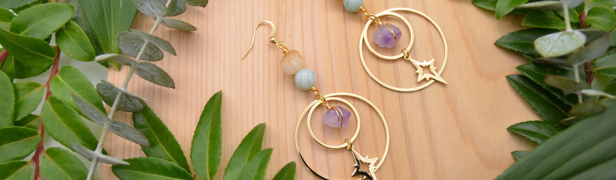 Natural gemstone jewelry | Earrings with Amethyst, Amazonite, and Citrine by Emerald Sun Creations