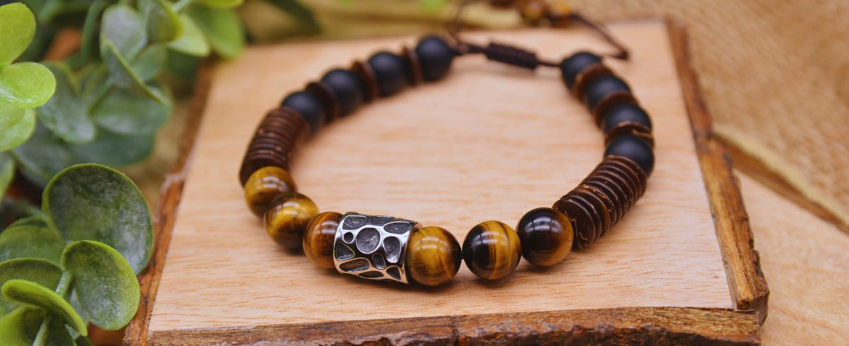 Image show men's gemstone bracelet with tiger's eye by Emerald Sun Creations
