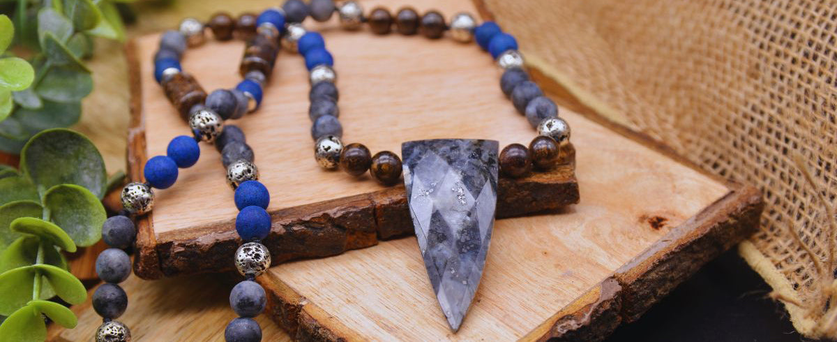 Image show gemstone necklace in mens collection with lapis lazuli gemstones by Emerald Sun Creations