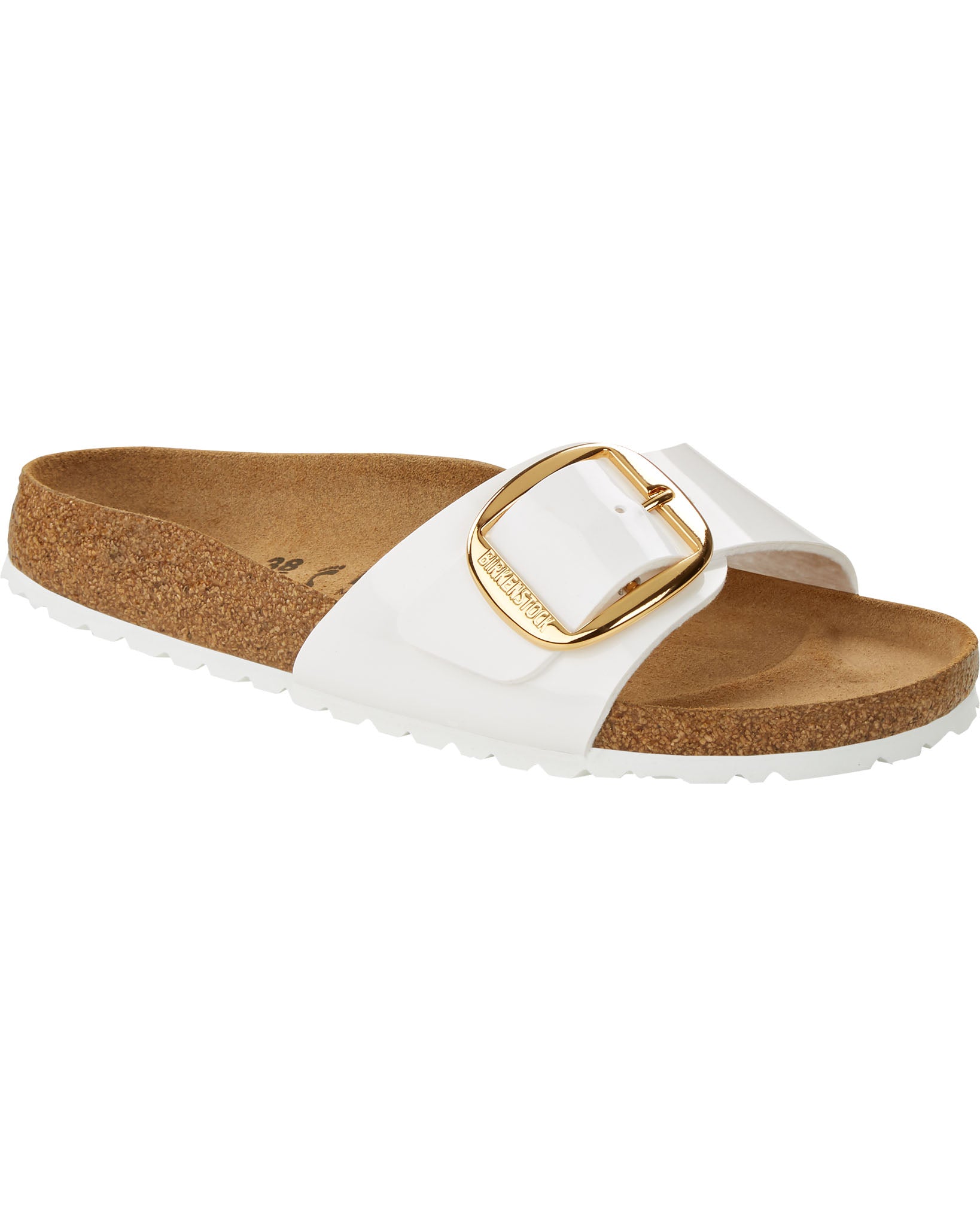 Madrid Big Buckle Patent White Birko-Flor Sandals