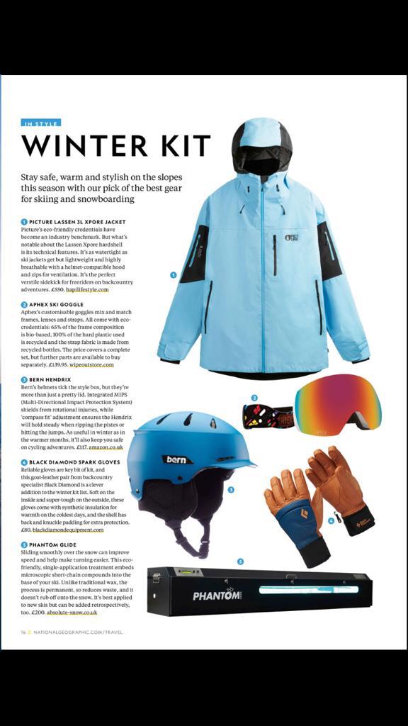 APHEX Snow Goggles in National Geographic Traveller (UK) Winter Sports 2023/24 guide page 1