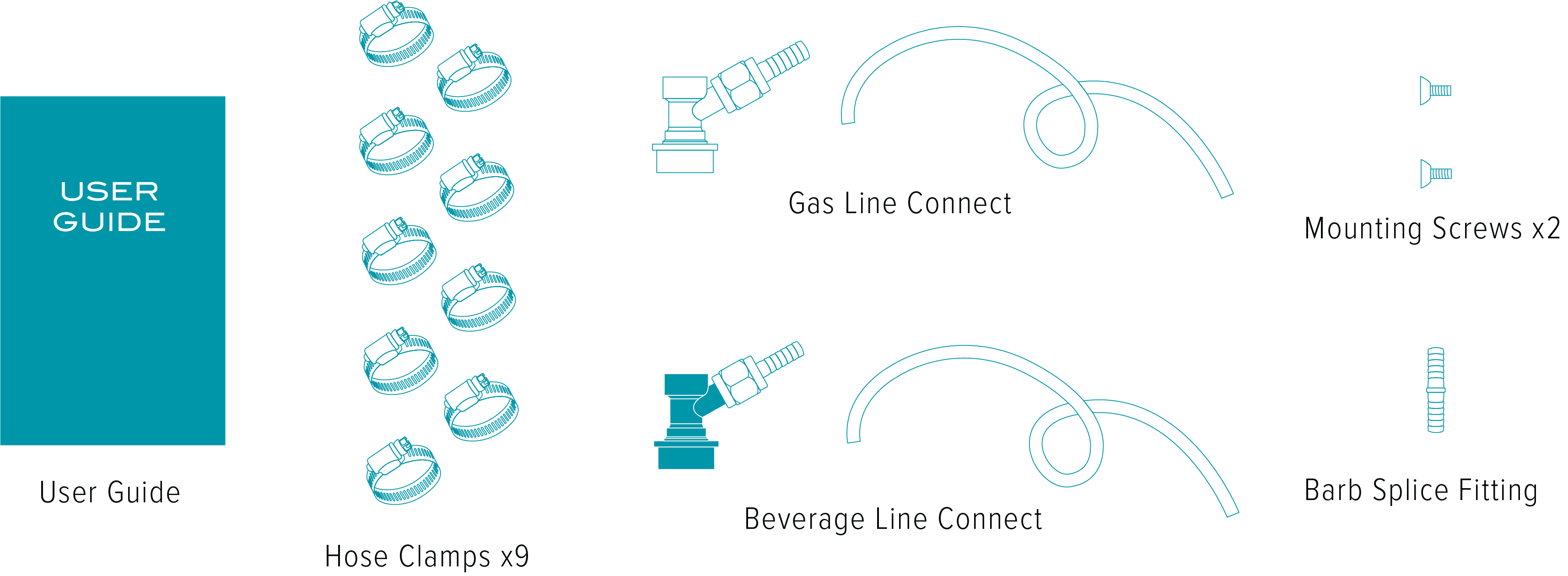 User Guide, Hose Clamps x4, Gas Line Connect, Beverage Line Connect