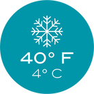 Standard 40° F (4.44° C) refrigeration temperature