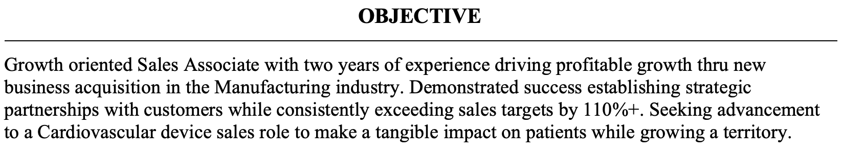 Medical Device Sales Resume Objective