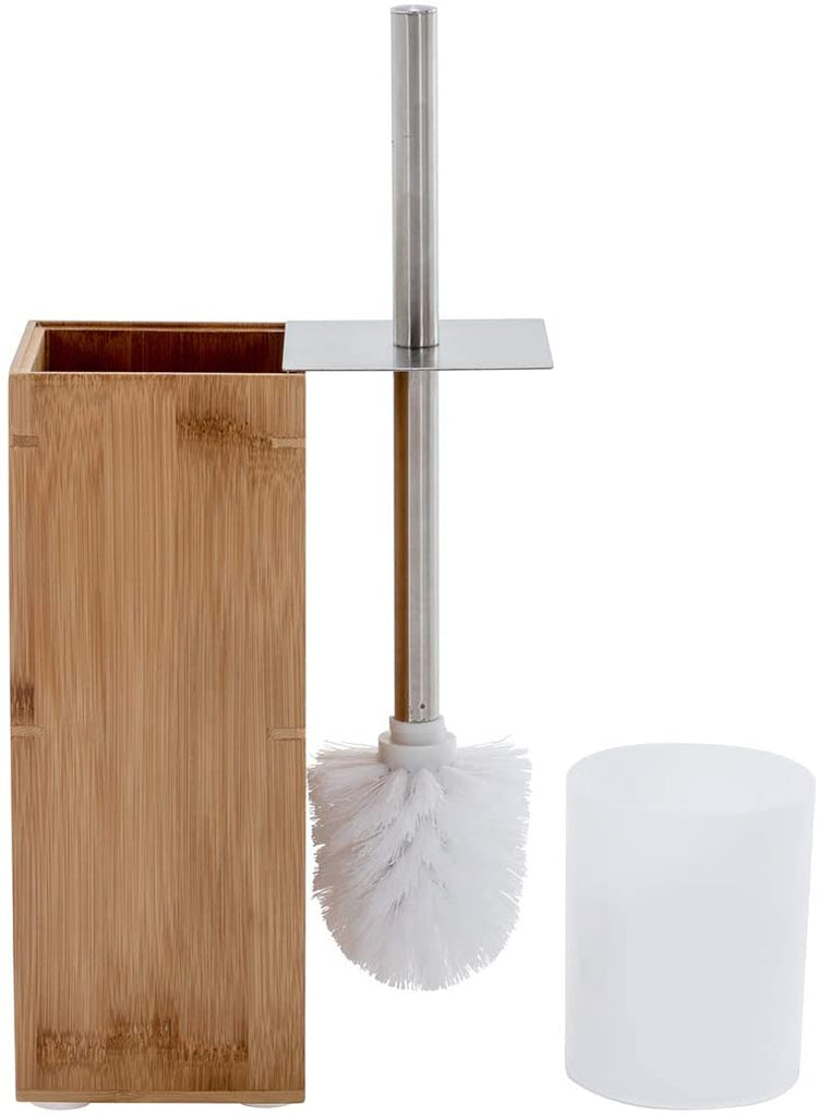 COSTOM Toilet Brush Compact Bamboo Toilet Bowl Brush and Holder with Stainless Steel Handle for Bathroom Toilet - Space Saving, Deep Cleaning, Covered Brush
