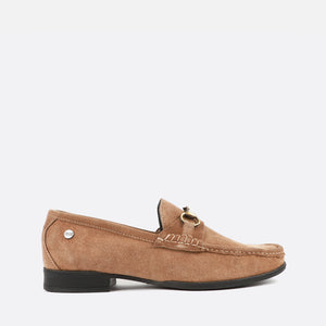 Snaffle Trim Suede Leather Loafers - Camel