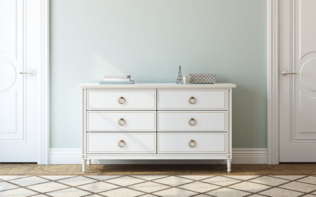 white and gold dresser