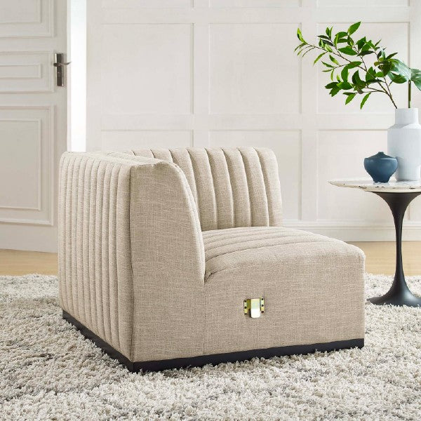 Right Corner Chair Tufted Upholstered Beige Black