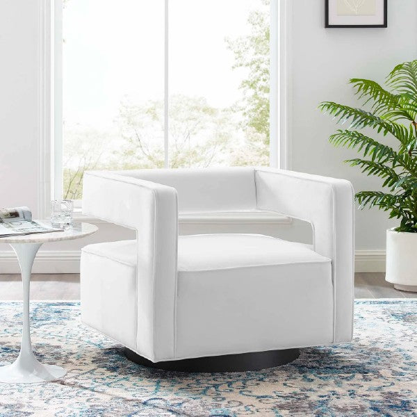 Booth Swivel Velvet Performance Armchair White