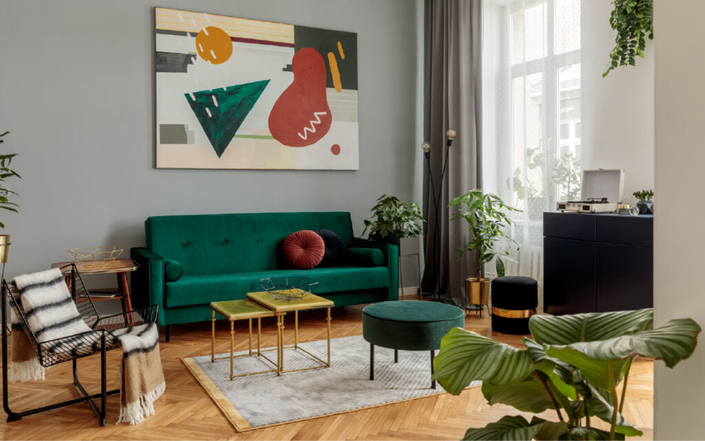 green velvet sofa