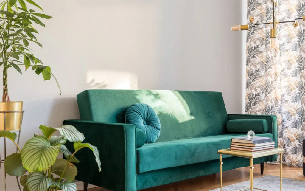 green velvet sofa