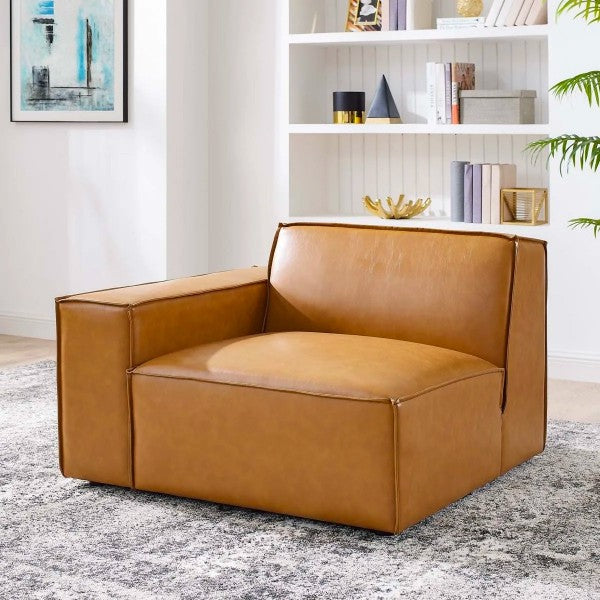 Restore Right-Arm Vegan Leather Sectional Sofa Chair Tan