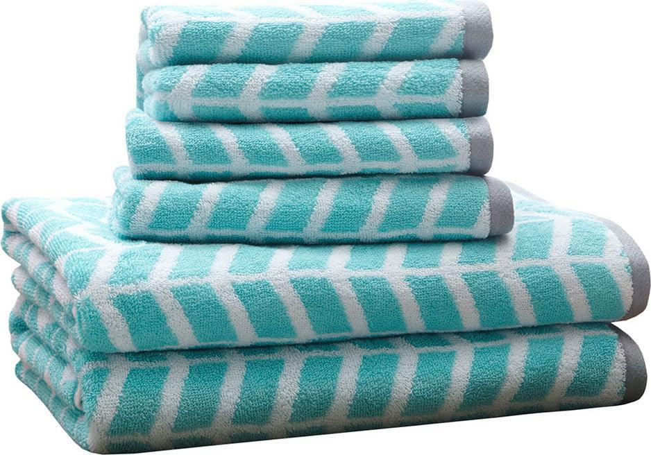 Shop Serene Embroidered Cotton Jacquard 6 Piece Towel Set Navy, Bath Towels