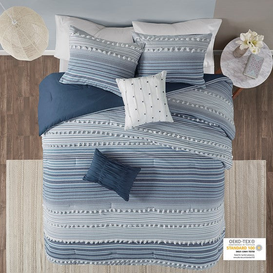 Cotton Jacquard Comforter Set Navy Full/Queen
