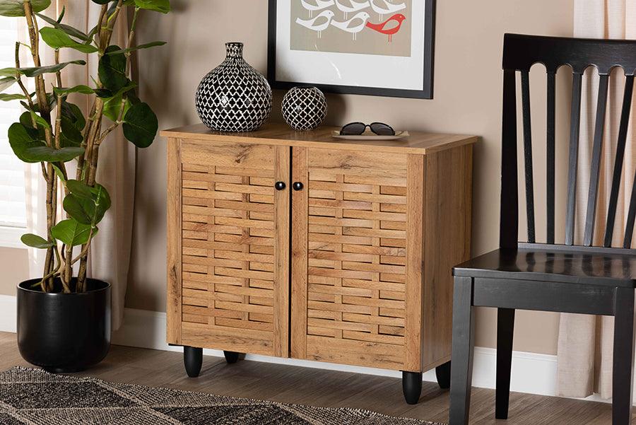 Shop Zentra Oak Brown Finished Wood 2-Door Storage Cabinet with Glass Doors, Buffets & Cabinets