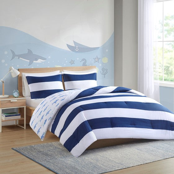 Shop Cotton Cabana Stripe Reversible Comforter Set with Shark