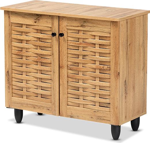 Shop Zentra Oak Brown Finished Wood 2-Door Storage Cabinet with Glass Doors, Buffets & Cabinets