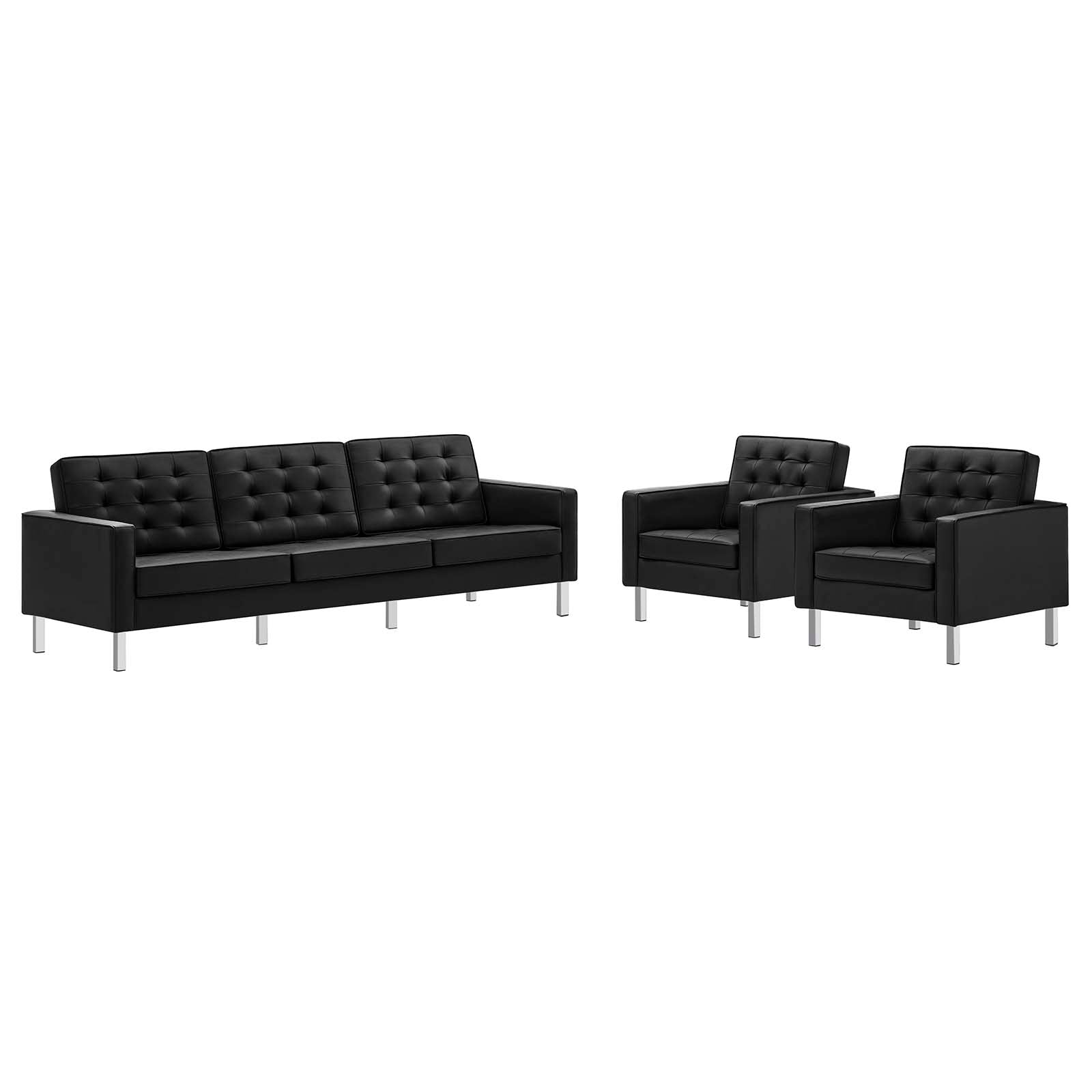 Loft-Tufted-Vegan-Leather-2-Piece-Furniture-Set-Silver-Black