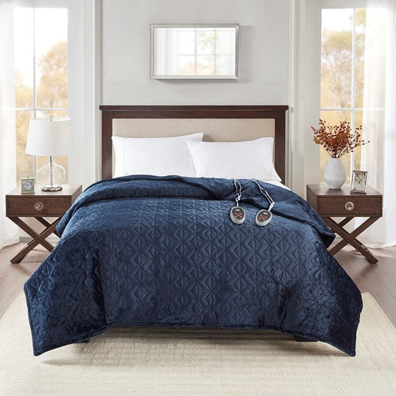 Shop Heated Blanket Navy Heated Blankets CasaOne