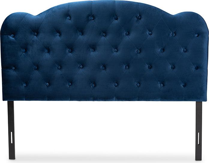 Buy Clovis Navy Blue Velvet Fabric Upholstered King Size Headboard