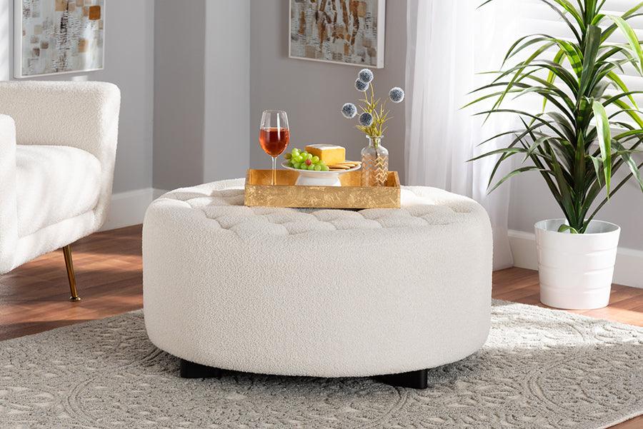 Buy Athena Modern Ivory Boucle Upholstered and Black Finished Wood