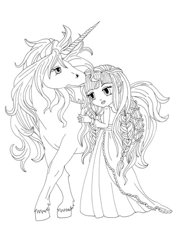 Coloriage Licorne et Princesse