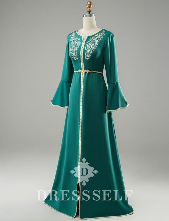 Dressself Robe de Soirée Femmes Robe Verte Longue Marocaine&Caftan Moderne Simple Robe Orientale ...