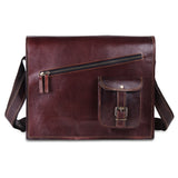 Front View of Cross Body Vintage Brown Leather Messenger Bag with Adjustable Strap