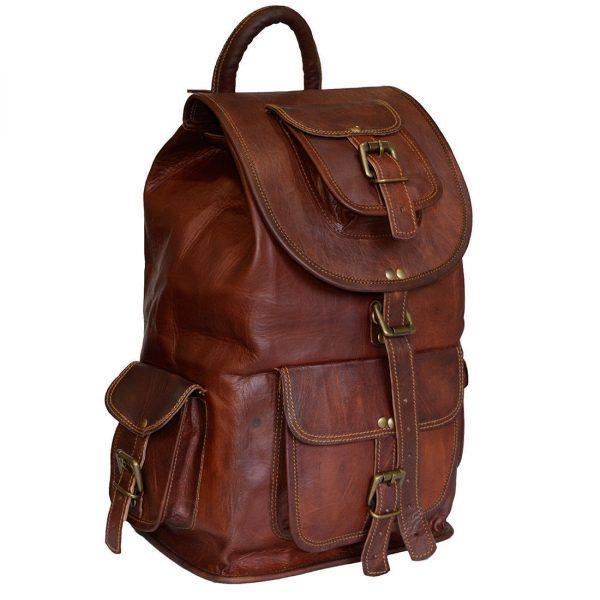 Genuine Vintage Buffalo Leather Unisex Backpack Rucksack Bag Men Women ...