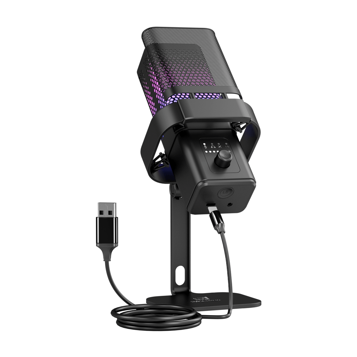 WinBridge USB Recording Microphone - Computer Cardioid Condenser PC Gaming Mic with RGB Light, Gain Control, Headphones Jack, Mute Button, Monitoring, Desktop Stand for Streaming, Podcasting