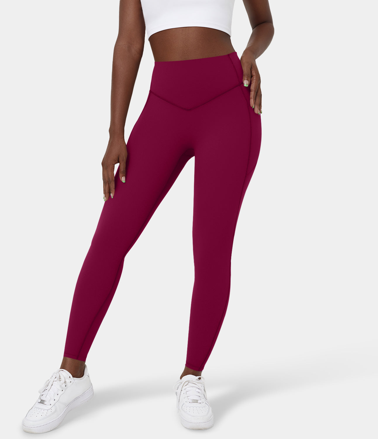 

Halara SoCinchedв„ў High Waisted Tummy Control Side Pocket Shaping 7/8 Training Leggings - Cedar Wood -  gym leggings