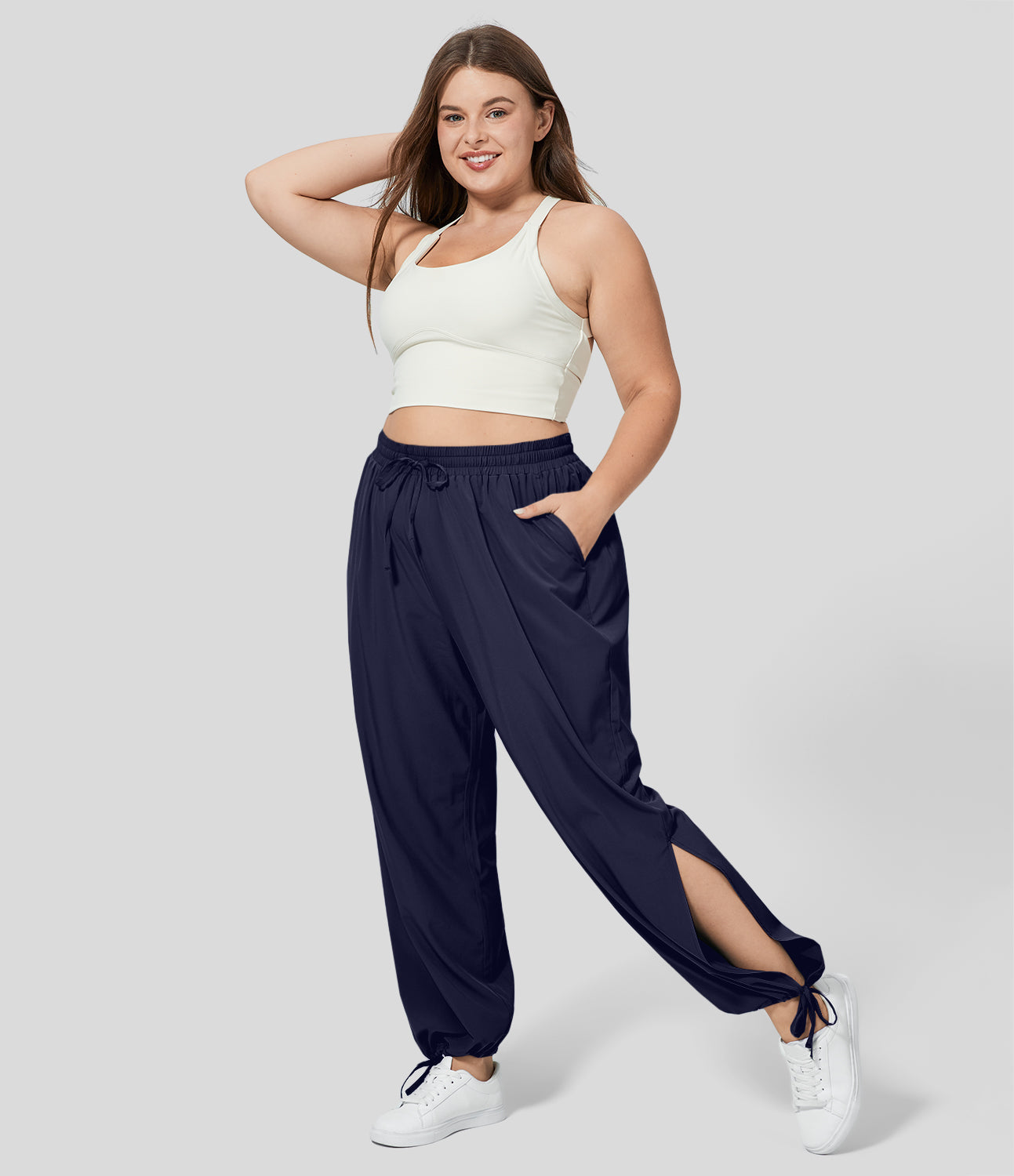 Halara Breezeful™ High Waisted Drawstring Side Pocket Split Hem Quick Dry Casual Plus Size Joggers  - Black - 3X(regular)