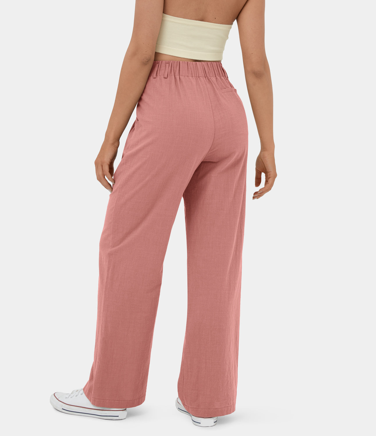 

Halara High Waisted Plicated Side Pocket Wide Leg Casual Linen-Feel Pants - Rosette -  sweatpants jogger pants stacked sweatpants