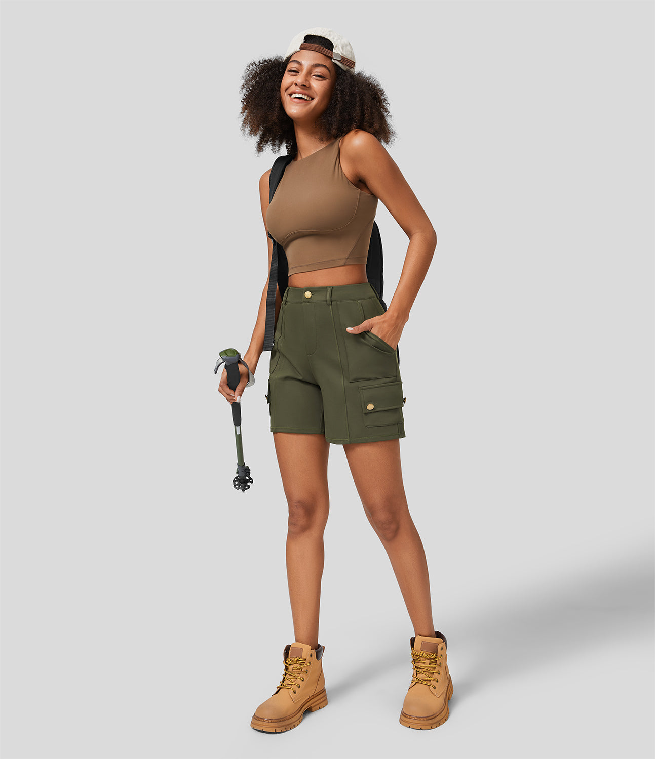 

Halara High Waisted Button Zipper Multiple Pockets Cargo Shorts Gym Short - Forest Night -  booty shorts compression shorts yoga shorts