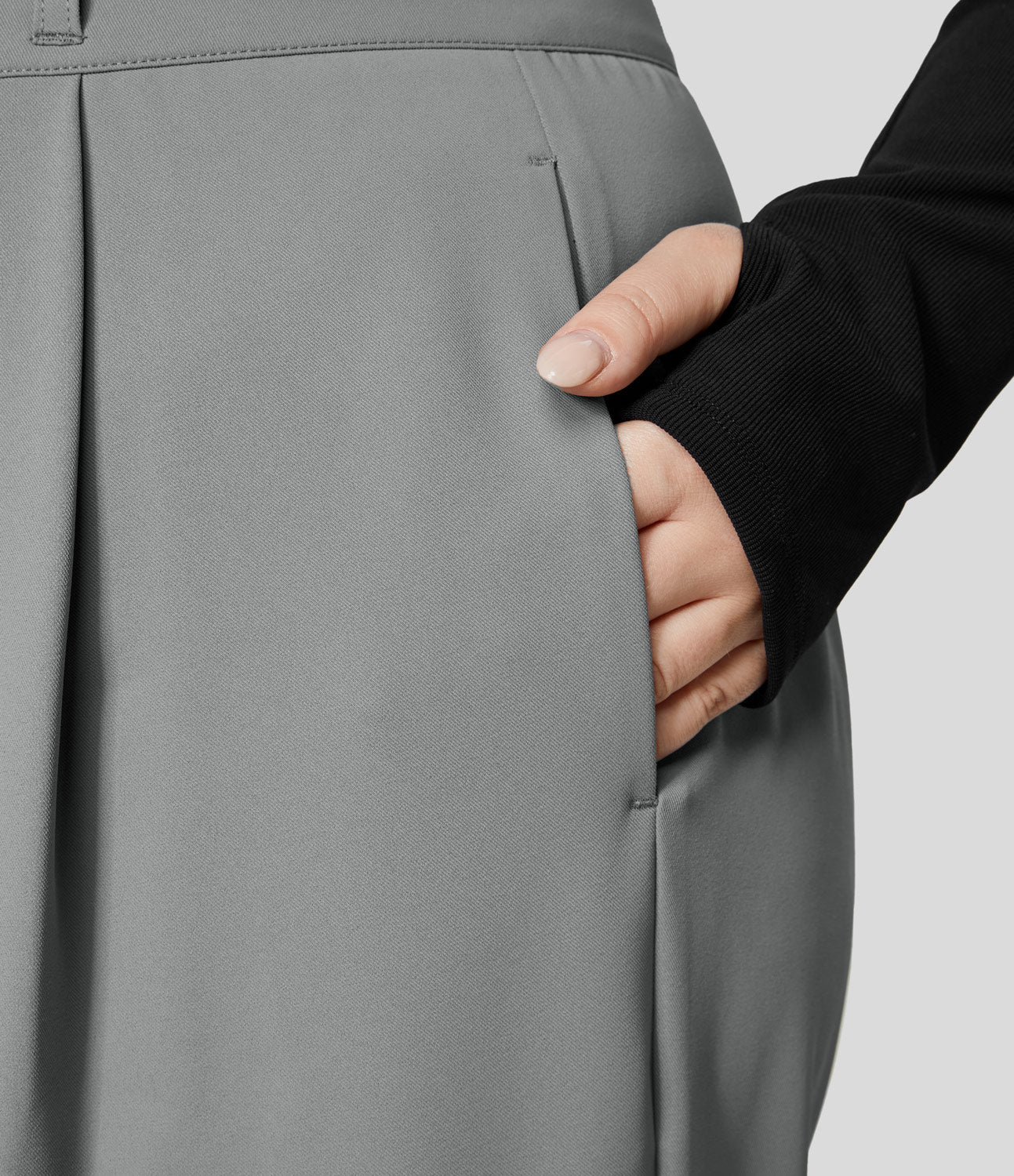 

Halara High Waisted Button Zipper Plicated Side Pocket Shirred Straight Leg Work Plus Size Suit Pants - Black