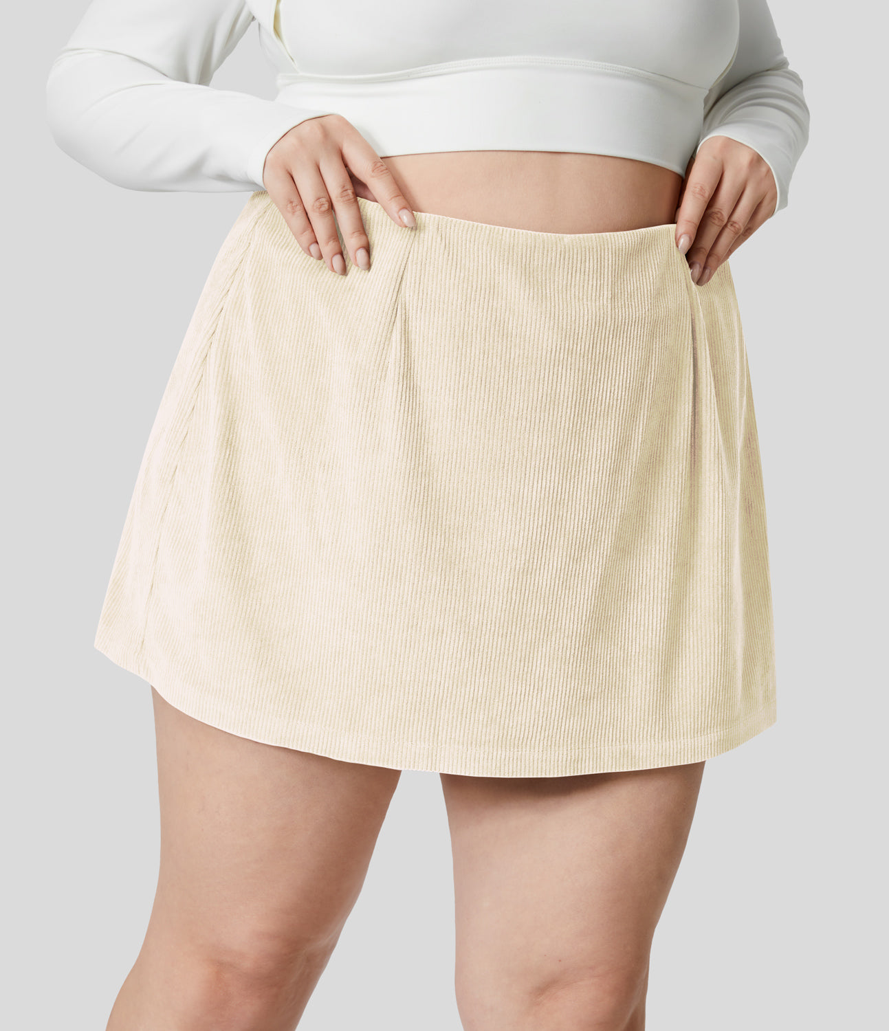 

Halara High Waisted Invisible Zipper 2-in-1 A Line Mini Corduroy Casual Plus Size Skirt - Vanilla Ice