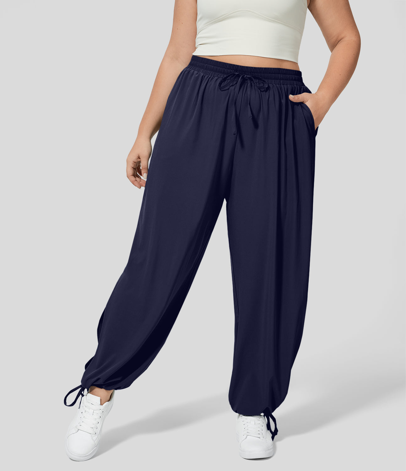 Halara Breezeful™ High Waisted Drawstring Side Pocket Split Hem Quick Dry Casual Plus Size Joggers  - Black Diamond Blue - 3X(regular)