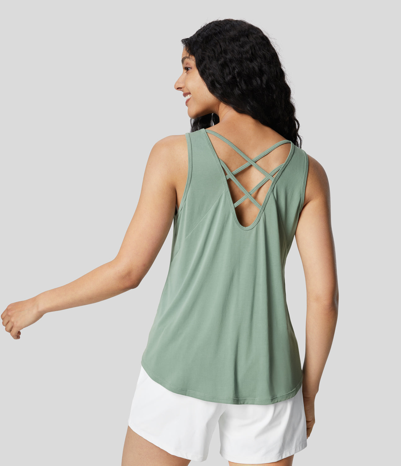 

Halara Crisscross Back Curved Hem Casual Tank Top Tank Top - Delicate Green -  golf tops halter top tunic tops sleeveless tops backless top