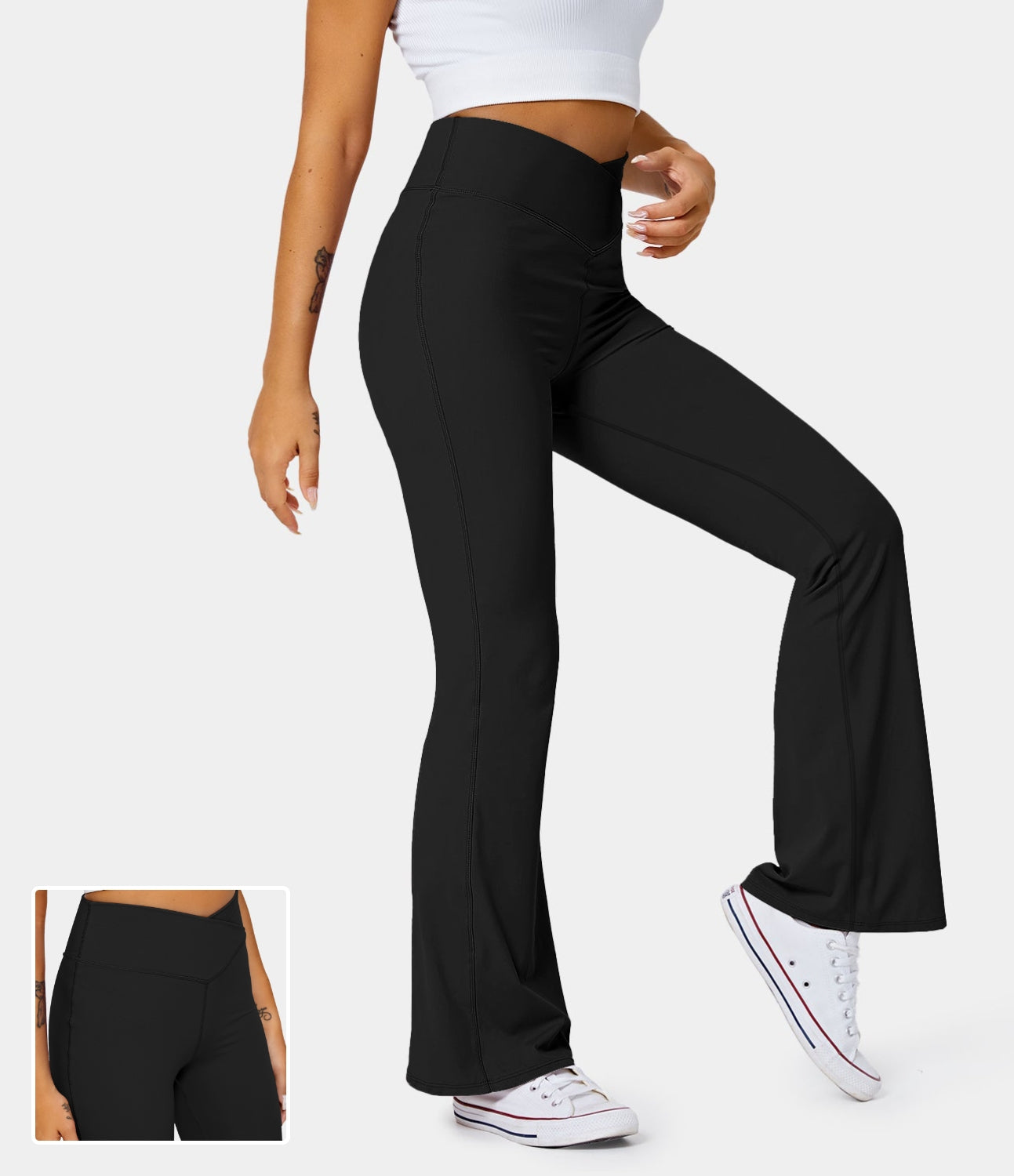 

Halara High Waisted Crossover Flare Yoga Leggings - Silent Storm -  gym leggings leggings with pockets leggings with butt lift
