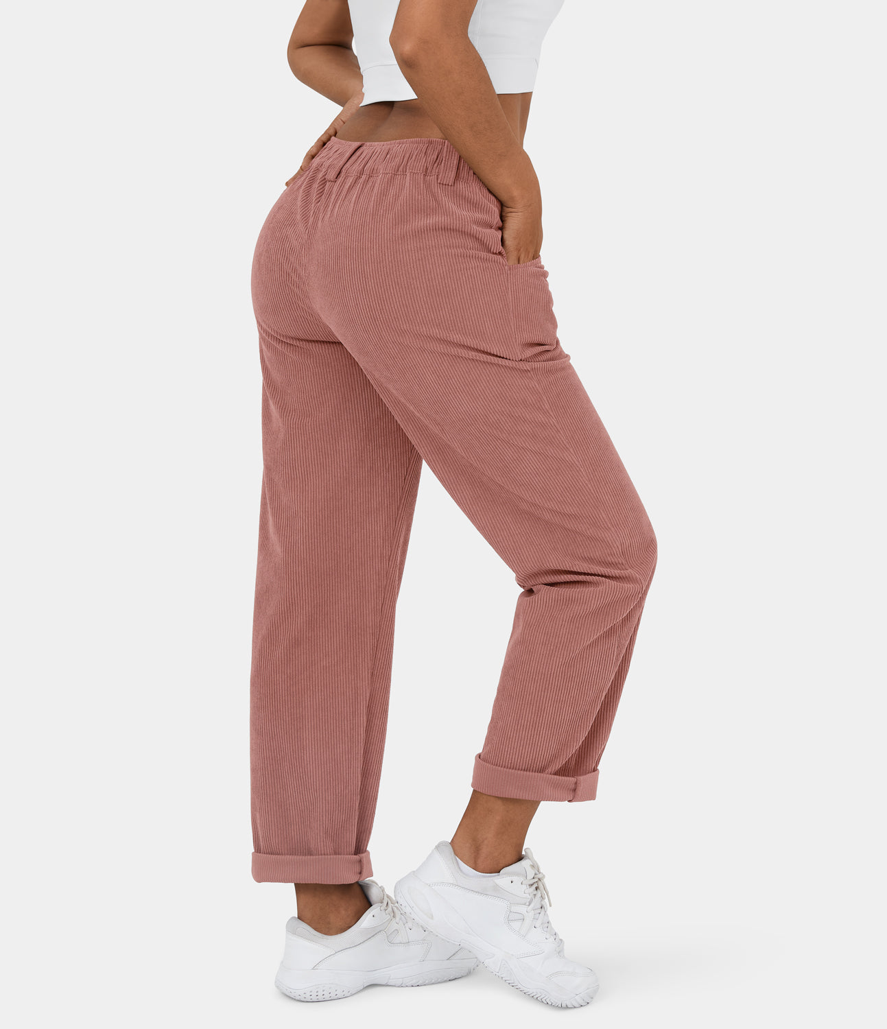 

Halara Mid Rise Button Zipper Side Pocket Corduroy Casual Pants - Pomegranate -  sweatpants jogger pants stacked sweatpants cargo joggers