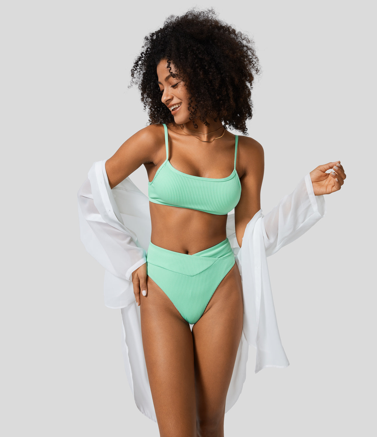 

Halara Ribbed Crossover Bikini Bottom Swimsuit - Sunshine Green