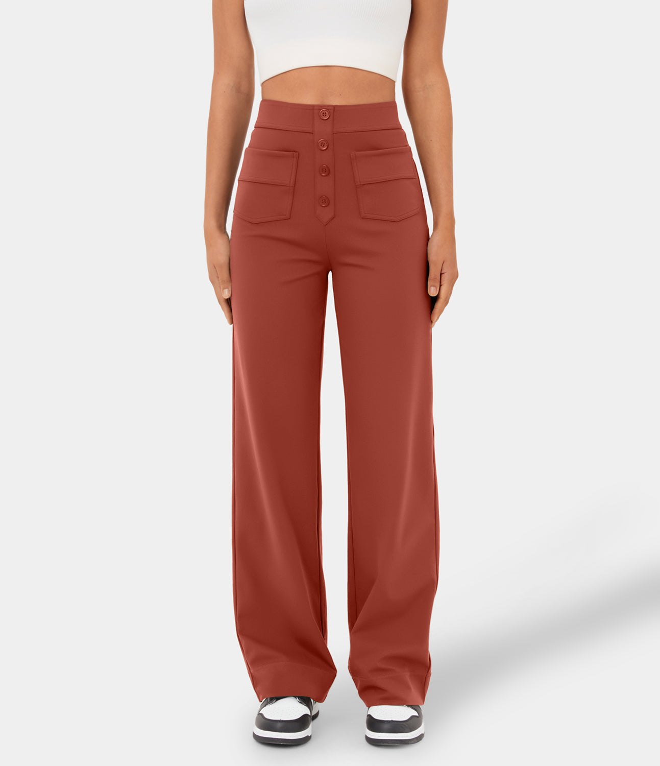 13% Discount! Halara High Waisted Button Multiple Pockets Straight Leg  Casual Pants - Cinnabar - M(petite) sweatpants jogger pants stacked  sweatpants Halara. Global