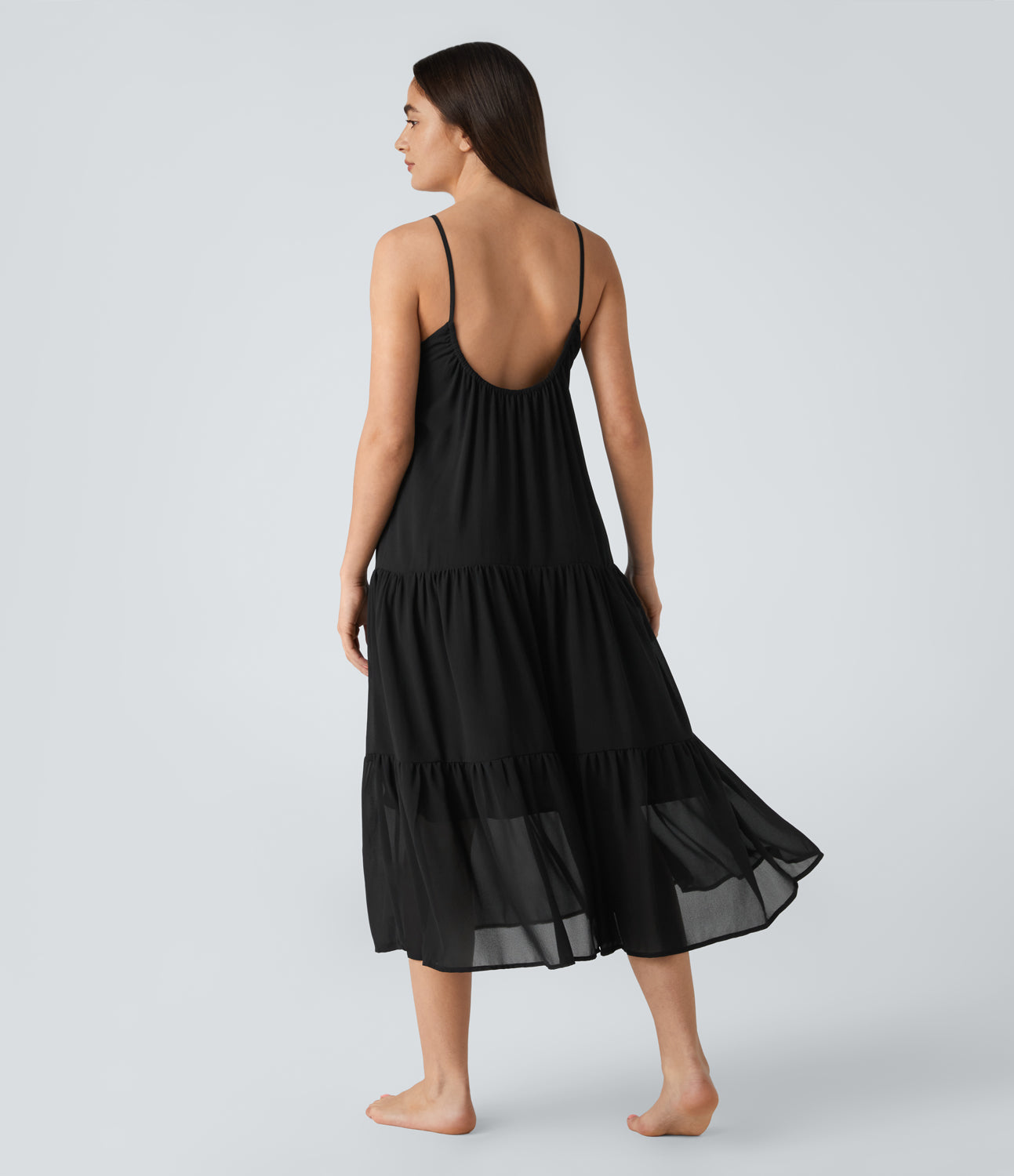 

Halara Backless Button Tiered Plicated Flowy Midi Slip Casual Dress Casual Dress - Black -  slip dress beach dress ruched dress